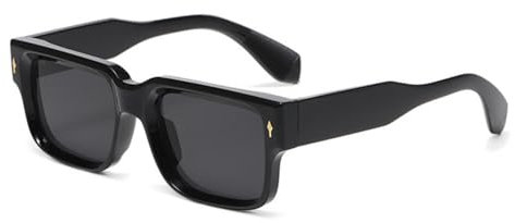 qinqilanqi-S Retro Rechteckig Dicker Rahmen Sonnenbrille Quadratisch Rahmen für Damen Herren Vintage Klobige Brillen UV-Schutz(Schwarz/Grau)