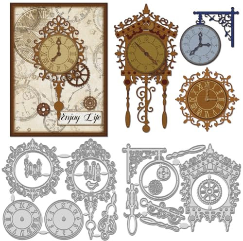 WADORN 2 x Stanzschablone Mit Uhrmuster. Präge Stanzset Mit Retro Uhrentasche Und Vorlagen Uhrenrahmen Metall Stanzungen Stanzformen Für Die Herstellung von Scrapbooking
