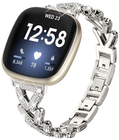 Gimuk Armband kompatibel mit Fitbit Versa 4/Sense 2 Armband für Damen und Herren, Metall Bling Verstellbares Edelstahl-Armband, Ersatzarmband für Fitbit Versa 4/Versa 3/Sense