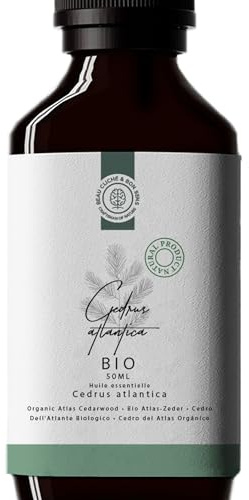 50ml BIO Zedernöl (Cedrus atlantica) - 100% Rein und Biologisch - Echter Zedernholz Duft für Diffusor, DIY-Herstellung: Seife, Kosmetik, Kerzen, Spray - Ätherisches Öl - Organic Cedar Essential Oil
