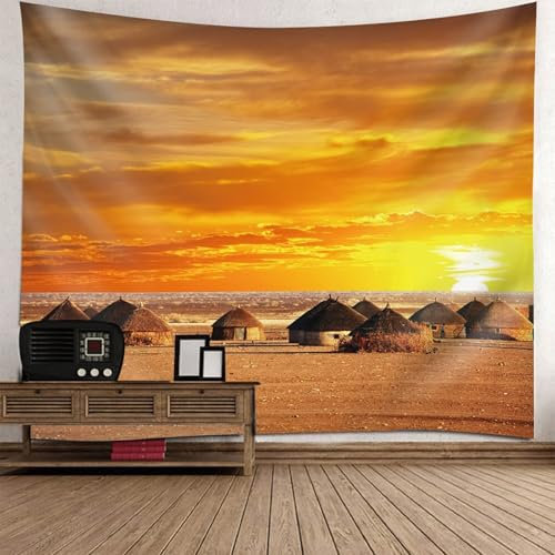 Wycian Tuch Wand Wandtücher Outdoor L Braun Gelb Jurten Sonnenuntergang Landschaft Mikrofaser 260X240cm (Breite x Höhe)