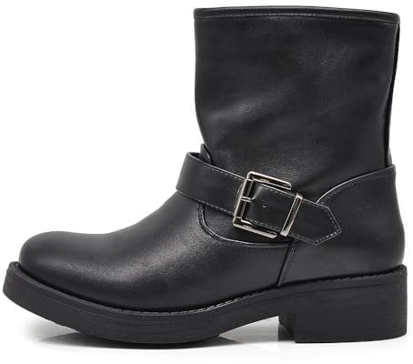 IF Stivali Stivaletti Anfibi Biker Motociclista Con fibbia Da Donna HJ803 Nero N.37
