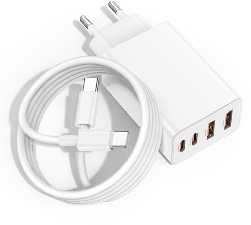 USB C Ladegerät, 40W 4 Ports Stecker USB Mehrfach Ladegerät mit USB-C und USB-A, Fast Netzteil mit C Kabel 2m Kompatibel mit iPhone 17/16/15/14/13/12 Series, iPad mini, MacBook Air, Samsung,Handys