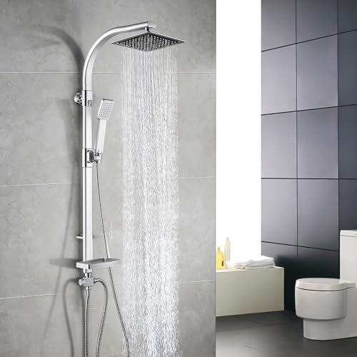 Colonne de Douche Système de Douche à Effet pluie avec Douchette Multifonction et Tuyau Porte-savon, Colonne de Douche avec Douche à Main et Douche à Tête, Hauteur Réglable pour Salle de Bain