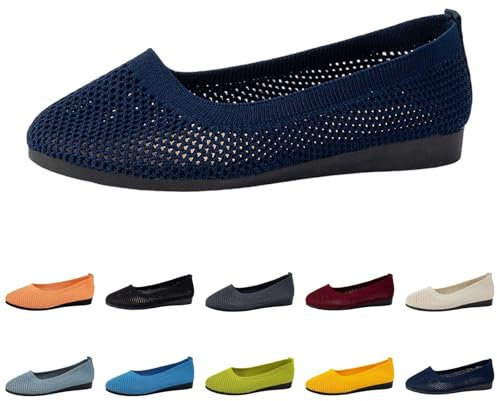 Womens Slip On Ballerina Size 7.5 Low Wedge Work Smart Comfort Shoes Formal Casual Pumps Round Toe Flats Shoes Ladies Ballet Ballerina Womens Ballet Shoes Navy
