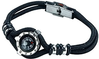 ETZRYSYB Bussola militare di emergenza braccialetto multifunzione campo sopravvivenza corda da polso tattica all'aperto strumento di sopravvivenza (nero)