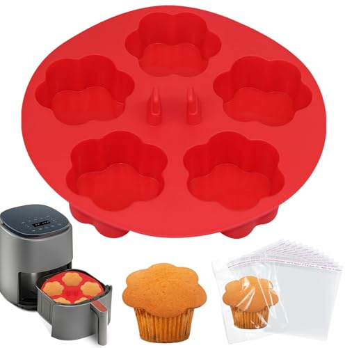 ZONBBEE Silicone Mini Air Fryer Deep Muffin Tray with 100bags for Oven Baking,Cupcake Tray Pumpkin Flower Ramekins Muffin Cup Cake Pan for Air Fryer Basket Liners Accessories Baking Muffin Cakes