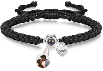 PiercingJak Projektion Armband Foto Partner Armbänder mit Bild im Stein Name Charms Personalisiertes Fotoarmband Fernbeziehung Schmuck Personalisierte Geschenk für Freundin Paare Männer Frauen