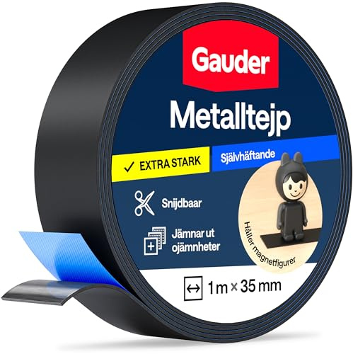 GAUDER Nastro metallico autoadesivo - Banda magnetica per magneti e figurine Tonie® & scaffali - Nastro ferro per fai-da-te e organizzazione (1 m x 35 mm - nero)