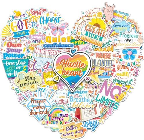 PHOGARY 50PCS Motivational Stickers, Inspirational Positive Sticker, Waterproof Vinyl Affirmation Mental Health Sticker, Water Bottle Laptop Scrapbooking Journal Stickers for Adults Teens Students