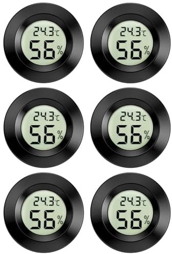 6er Mini Thermometer Hygrometer, LED Digital Temperatur Humidity Sensor, Celsius (°C) Thermo Moisture Meter für Innen, Weinkeller, Gewächshaus, Lager, Humidors, Terrarium, 3D-Drucker-Zubehör, 4.5CM