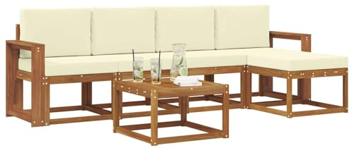 vidaXL Outdoor-Sofagarnitur 6 pcs Natur und Creme Massivholz Akazie, Gartenlounge-Set, Moderne Akazien-Couch, strapazierfähiges Outdoor-Sofa, stylische Terrassenmöbel