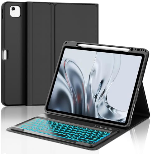 Coque Clavier pour iPad Pro 12.9 6e/5e/4e/3e Generation&iPad Air 13 Pouces | 7 Couleurs Rétroéclairées, Clavier Etui Détachable Keyboard, AZERTY Français, Noir