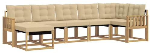vidaXL Outdoor-Sofagarnitur mit Kissen 7 pcs Weiß und Beige, Moderne Loungemöbel für draußen, wetterfestes Sofa, Bequeme Sitzgelegenheit, minimalistisches Gartenmöbel