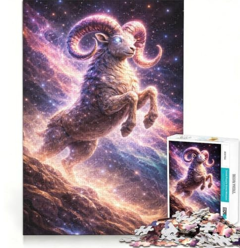 Jigsaw Puzzles1000 Pieces Starry Aries Ram Figure Zodiac Sign, Brain Teaser Game, Decompressing Intellectual, Deal As Gifts for The Whole Family 50x75cm