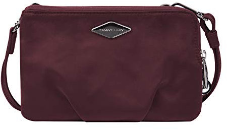 Travelon Parkview Crossbody-Kupplung mit doppeltem Reißverschluss, Wein, 8.5 x 5.5 x 1.5, Parkview Crossbody-Clutch mit doppeltem Reißverschluss und Diebstahlschutz
