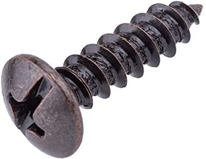 8 X 5/8 Antique Copper Plated Round Head Phillips Drive Machine Wood Screws (25 Pack) | Self-Tapping Screws for File Card Holders, Cabinets, Woodworking, Antique & Modern Furniture | SCR858RHPHAC