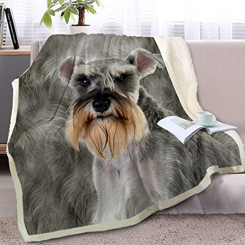 BlessLiving Schnauzer Sherpa Blanket Twin 150x200 cm | Plush sherpa fleece; For dog lovers; Pattern details: Lined Pet Dog 150x200cm