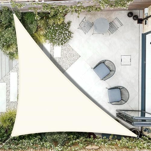 AXT SHADE Vela Ombreggiante Impermeabile Triangolo Rettangolo 5x5x7m Tenda a Vela Parasole e Protezione Raggi UV per Esterno Terrazza Giardino-Crema