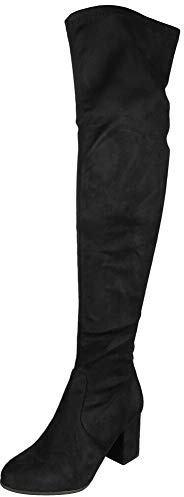 Ladies Thigh High Block Heel Faux Suede Zip Winter Over The Knee Boots | LoudLook Women's Thigh High Boots: Faux suede over the knee winter shoes with a comfortable block heel and side zip closure.