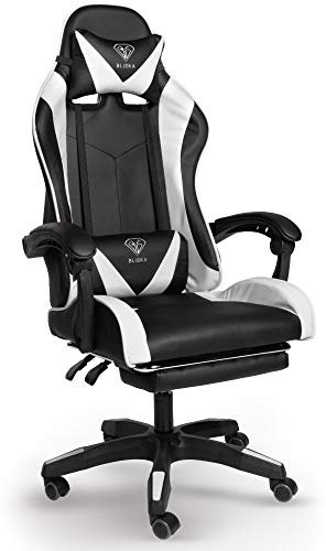 TRISENS Gaming-Stuhl mit Fußstützen - Bürostuhl ergonomisch stufenlos einstellbar - Gamer Chefsessel, Computer Office Chair, Schreibtischstuhl, Büro Stuhl, Farbe:Schwarz/Weiß
