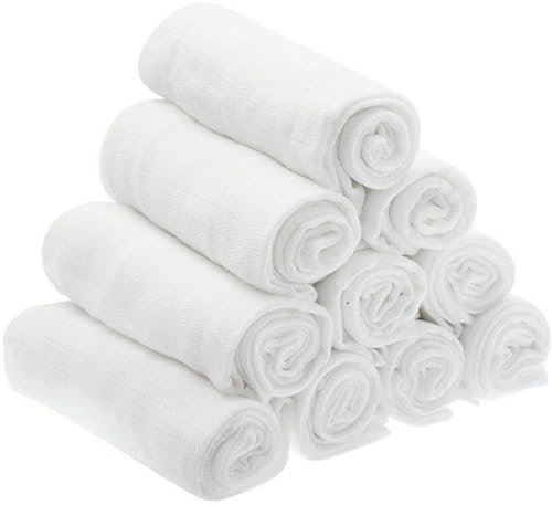 Sasma Home - Large Muslin Squares for Children, 100% Natural Soft and Natural Cotton, 100 x 70 cm, Soft Muslin Cloths, Muslin Swaddle Blankets (Pack of 10)