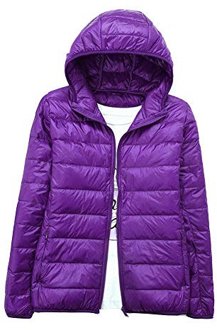 DAIHAN Donna Piumino con Cappuccio Leggero Trapuntato Imbottito Cappotto con Zip a Maniche Lunghe Tinta Unita Capispalla Invernale Viola 5XL