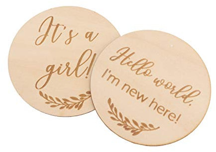 VALICLUD 2Pcs Baby Monatliche Karten Meilenstein Holzkarten Sein EIN Mädchen Holzscheiben Tag Neugeborenen Wachstum Foto Bild Gedenkstütze 10Cm 0. 3Cm