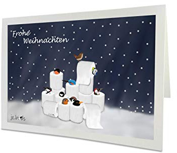 Weihnachtskarte mit Vogelmotiv Amsel Blaumeise Rotkehlchen Zaunkönig in Toilettenpapier Inklusive Umschlag
