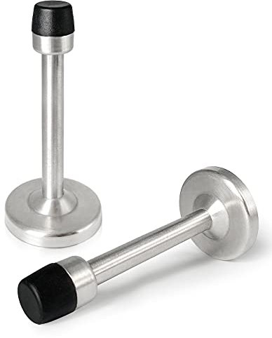 Door Stops 2 Pack, 5 Inch Long Door Stopper, Wall Mount, Brushed Nickel Doorstops with Sound Dampening Rubber Bumper Tip Wall Protector, 120mm