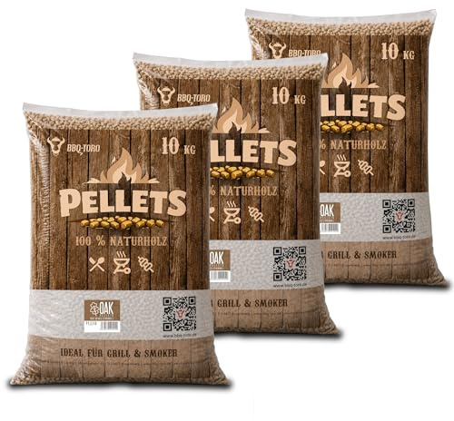 BBQ-Toro Oak Pellets in legno di quercia al 100% | 30 kg | Pellet in quercia per grill, smoker, pellet per forni da pizza o impianti di riscaldamento | Pellet per barbecue