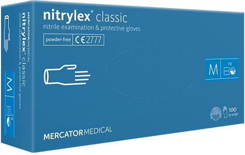 MERCATOR MEDICAL Nitrylex Classic Powder-Free Nitrile Gloves - Size M - Box of 100 Gloves
