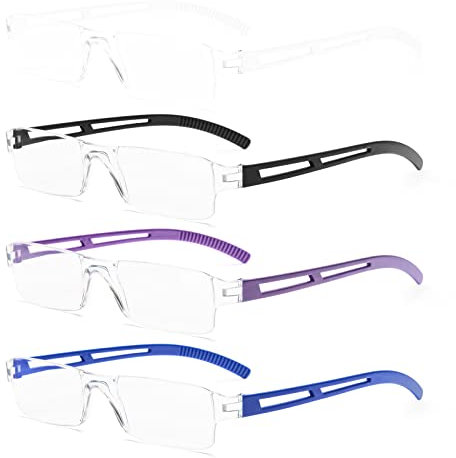 KoKoBin Gafas de lectura sin marco, con luz azul, ayuda a la lectura, para hombre y mujer (4 unidades, +2,0 dioptrías)