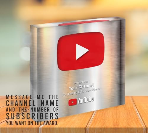 Premio personalizado con botón de reproducción de YouTube para tu canal y seguidor, color plateado