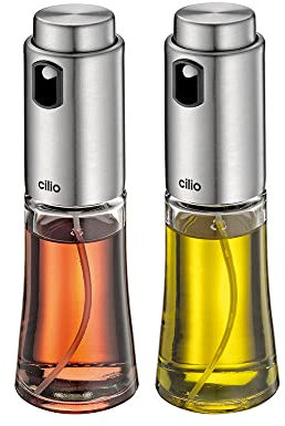 cilio Essig und Ölflaschen Set BARI / 2er Set / je 80 ml / mit Pumpspender / aus Glas und Edelstahl