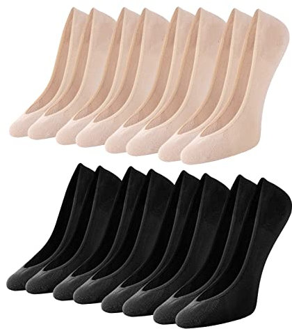 Toes Home Füßlinge Ballerina Socken Damen 8 Paar, Unsichtbare Sneaker Socken Damen Füsslinge mit Rutschfest Silikon No Show Atmungsaktiv Halbsocken Schwarz Hautfarbe 39-42 (M)