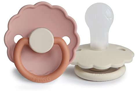 FRIGG Daisy Confezione da 2 ciucci | Ciuccio in silicone | Senza BPA | Prodotto in Danimarca | Tettarella simmetrica a ciliegia | (Biscuit/Cream, Taglia 1 (0-6 Mesi))