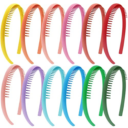 Duufin 12 Stück Haarreifen mit Zähne Kunststoff Kamm Haarband Stirnbänder Haarreif mit Kamm für Damen Mädchen, 12 Farben
