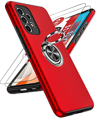 LeYi Hülle für Samsung Galaxy A53 5G Kameraschutz Handyhülle& 2*Hartglas Folie, Hybrid Schutzhülle Militär Standard Stoßfest Case Handy Hüllen Cover mit Metall Ring Ständer Halter Rot
