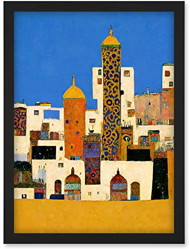Doppelganger33 LTD Moroccan Cityscape Buildings Klimt Style Bold Artwork Framed Wall Art Print A4