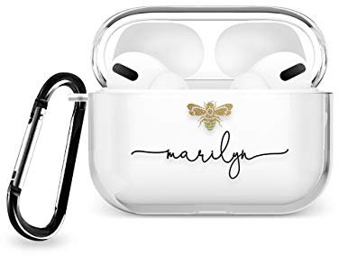 Tirita Personalised Custom Case Compatible with Apple AirPods Pro 2nd generation, Support Wireless Charging, with Carabiner, Front LED Visible [14- Golden Bee]
