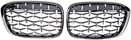 SAIQIAN Autogrill, ein Paar Diamant-Kühlergrill, Dekoration für B-MW X1 F48 2014 2015–2019 Front-Nierengrill, Silber und Schwarz