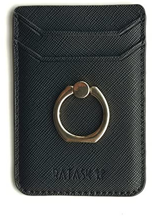 RATASK Mobile Phone Card Holder Stick on with Ring Holder Kick Stand, Mobile Card Holder (Black)