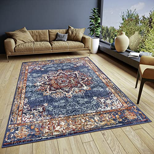 Hanse Home Maderno Orientalischer Teppich – Läufer Orientalisch klassisch dicht gewebt mit Ornamenten Vintage-Look Weicher Kurzflor für Schlafzimmer, Esszimmer, Wohnzimmer, Flur – Blau, 200x280cm