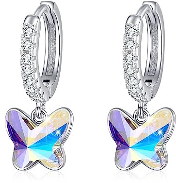 Schmetterling Silber Ohrringe - Mondsteinweiß Kristall Schmetterling Earrings für Damen, Frauen & Kinder - 925 Sterling Silber - Mama & Muttertagsgeschenk