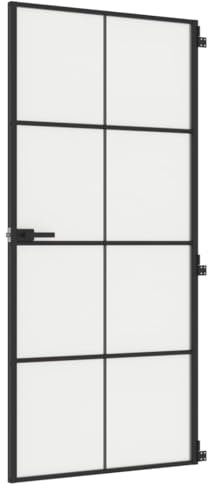 vidaXL Puerta Interior Delgada, Puerta de Panel, Panel de Privacidad, Puerta Decorativa para Dormitorio Baño, Vidrio y Aluminio Negra