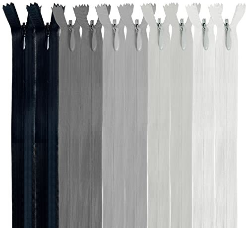 MARARDI [Packung 10] Unsichtbaren Reißverschlüssen [Grau] Nylon [15 cm] Nähen und Basteln zum Kleidung Taschen Stoff für Nähmaschine Patchwork Plastik Baumwolle Zipper mit Metallreißverschluss