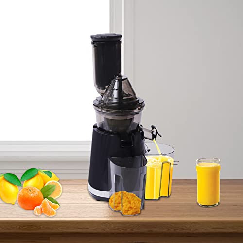 Spremiagrumi, Spremiagrumi Lento Facile da Pulire, Estrattore per Succo Design Separato Spremiagrumi a Freddo con Funzione Inversa, Spazzola, Tappo Intelligente per Frutta e Verdura, Blu