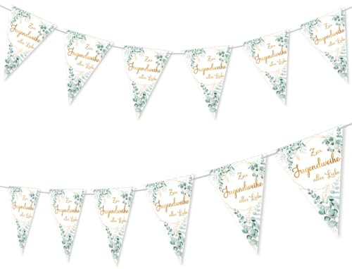 2 Stück Jugendweihe Wimpelkette, Jugendweihe Girlande Banner, Wimpelkette Jugendweihe Girlande Junge Mädchen, Jugendweihe Deko für Erwachsener Ritual, Party, Alles Liebe zur Jungendweihe