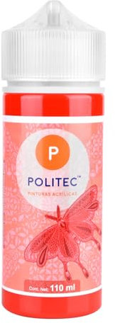 Politec - Pintura Acrílica de Calidad Profesional, Impermeable, Resistente a la Luz, para Lienzos, Tela, Madera, Cristal, Piedras, Pintura textil, Pintura para Lienzo. (Rojo #314)